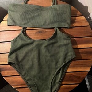 Zaful Olive Green Ribbed Swimsuit